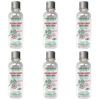 Igienizant pentru maini, cu alcool 70 % si uree, 200 ml, Set 6 bucati Igienizant pentru maini, cu alcool 70 % si uree, 200 ml, Set 6 bucati