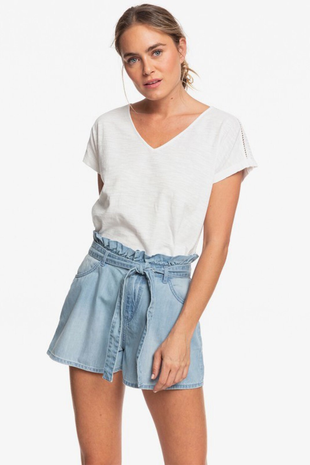 ROXY, Pantaloni scurti din chambray cu prindere cu cordon Salento Playa, Albastru deschis, L