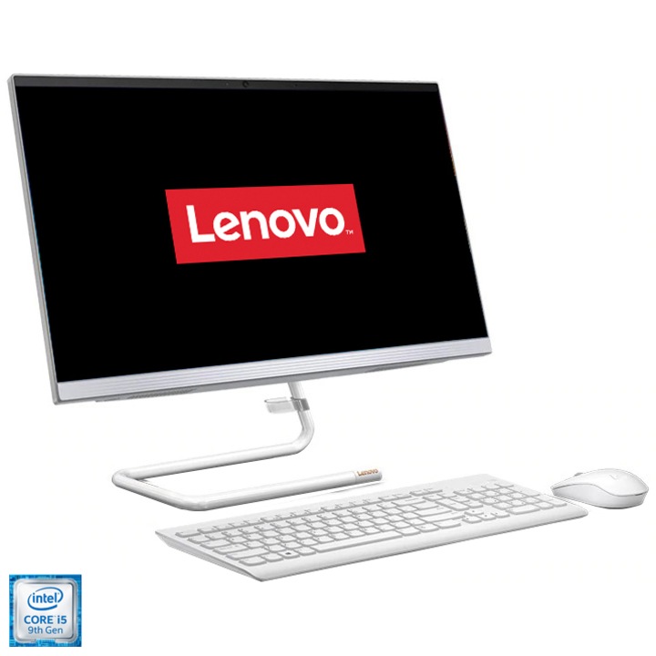 Настолен компютър All-in-One LENOVO IdeaCentre A340-24ICK, 23.8", Intel® Core™ i5-9400T, RAM 4GB, SSD 128GB, HDD 1TB, Intel® UHD Graphics 630, Free DOS, Foggy White, Мишка + Клавиатура