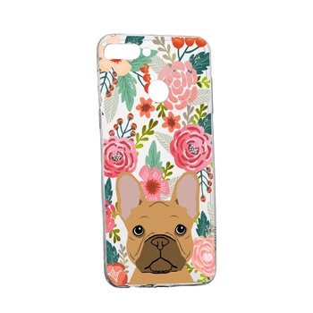 Husa Dog and Flowers, pentru Xiaomi Mi8 Lite, rezistenta la uzura, anti-alunecare, din silicon Premium, 637 Husa Dog and Flowers, pentru Xiaomi Mi8 Lite, rezistenta la uzura, anti-alunecare, din silicon Premium, 637