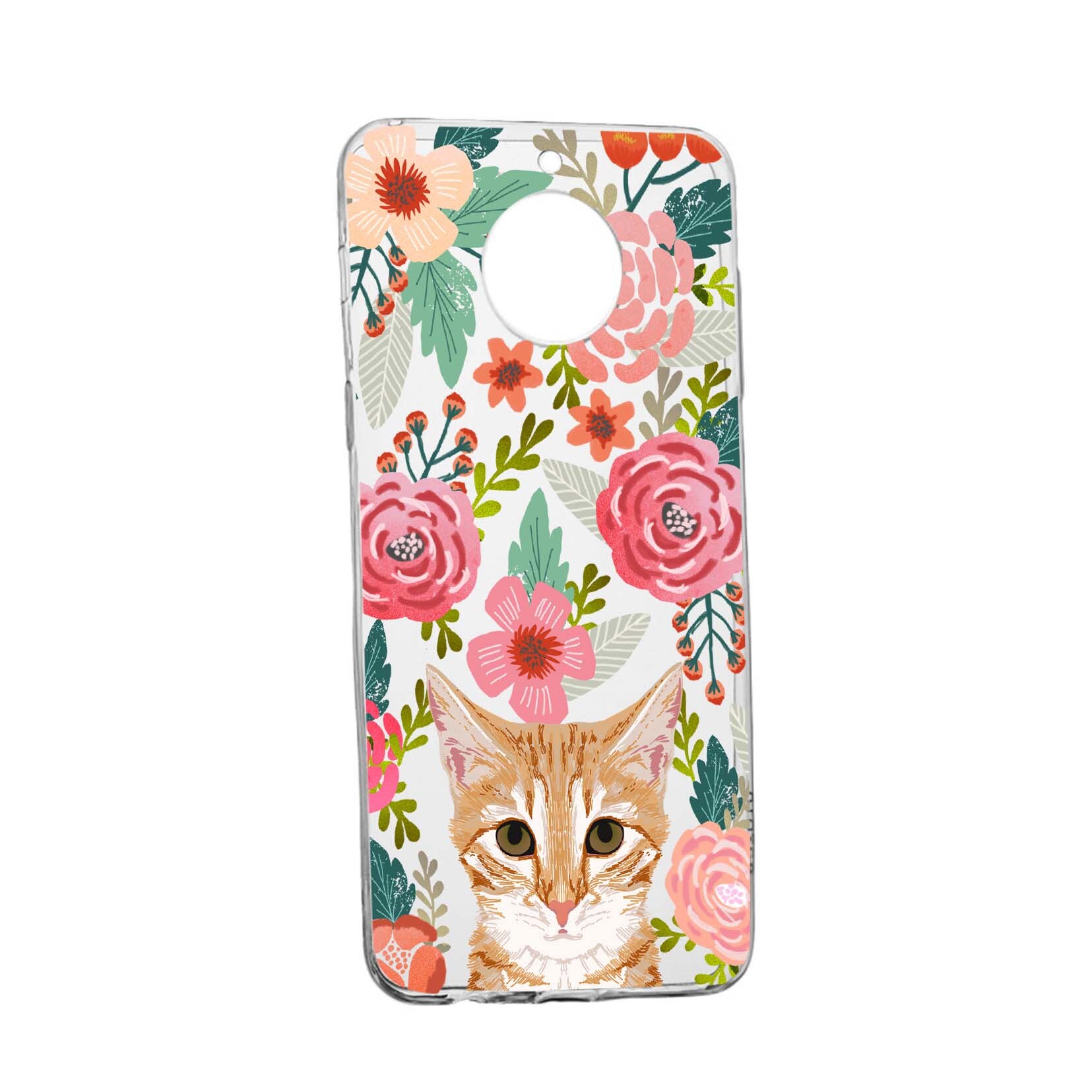 Husa Cat and Flowers, pentru Motorola MOTO G6 PLUS, rezistenta la uzura, anti-alunecare, din silicon Premium, 638