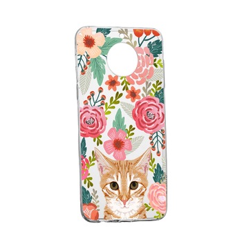Husa Cat and Flowers, pentru Motorola Moto G6, rezistenta la uzura, anti-alunecare, din silicon Premium, 638 Husa Cat and Flowers, pentru Motorola Moto G6, rezistenta la uzura, anti-alunecare, din silicon Premium, 638