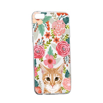 Husa Cat and Flowers, pentru Apple iPhone 5 / 5S / SE, rezistenta la uzura, anti-alunecare, din silicon Premium, 638 Husa Cat and Flowers, pentru Apple iPhone 5 / 5S / SE, rezistenta la uzura, anti-alunecare, din silicon Premium, 638