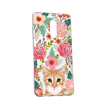 Husa Cat and Flowers, pentru Nokia 7.1 Plus, rezistenta la uzura, anti-alunecare, din silicon Premium, 638 Husa Cat and Flowers, pentru Nokia 7.1 Plus, rezistenta la uzura, anti-alunecare, din silicon Premium, 638