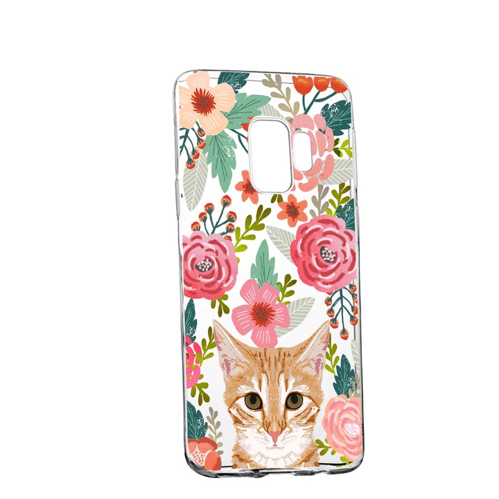 Husa Cat and Flowers, pentru Xiaomi Redmi Note 8 Pro, rezistenta la uzura, anti-alunecare, din silicon Premium, 638