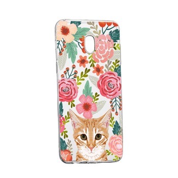 Husa Cat and Flowers, pentru HTC U Play, rezistenta la uzura, anti-alunecare, din silicon Premium, 638 Husa Cat and Flowers, pentru HTC U Play, rezistenta la uzura, anti-alunecare, din silicon Premium, 638