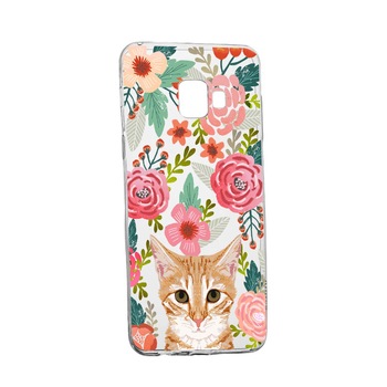 Husa Cat and Flowers, pentru Samsung Galaxy A5 2016, rezistenta la uzura, anti-alunecare, din silicon Premium, 638 Husa Cat and Flowers, pentru Samsung Galaxy A5 2016, rezistenta la uzura, anti-alunecare, din silicon Premium, 638