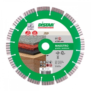 Disc diamantat Distar Maestro, Dimensiune 125 x 22.23 x 10 mm, Taiere granit Disc diamantat Distar Maestro, Dimensiune 125 x 22.23 x 10 mm, Taiere granit