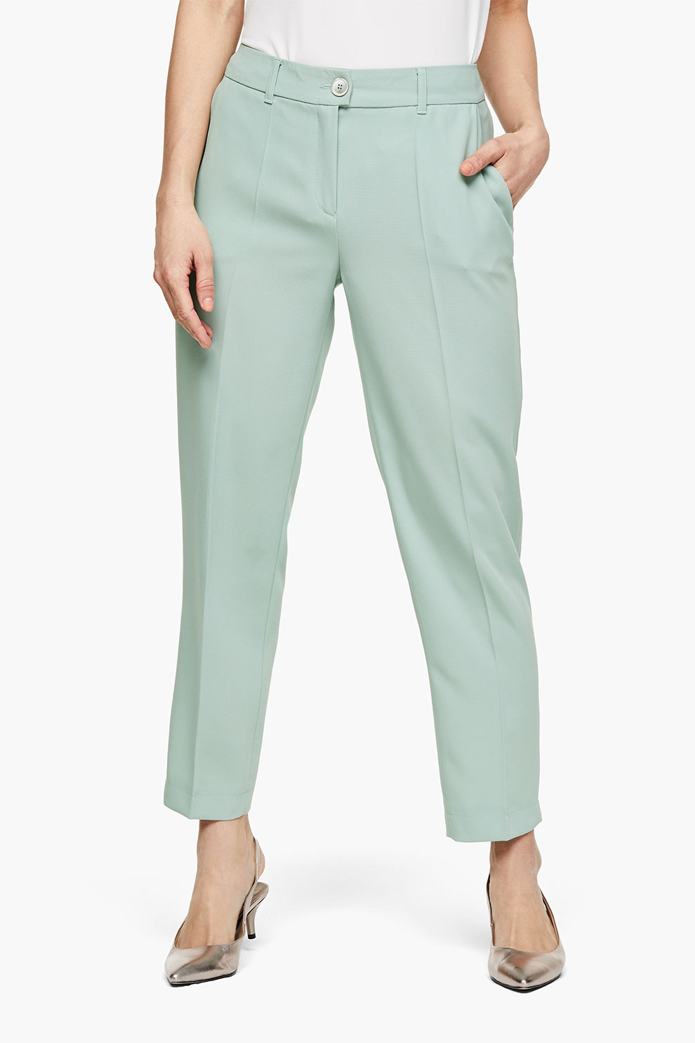s.Oliver, Pantaloni conici cu talie medie, Verde pal, XS