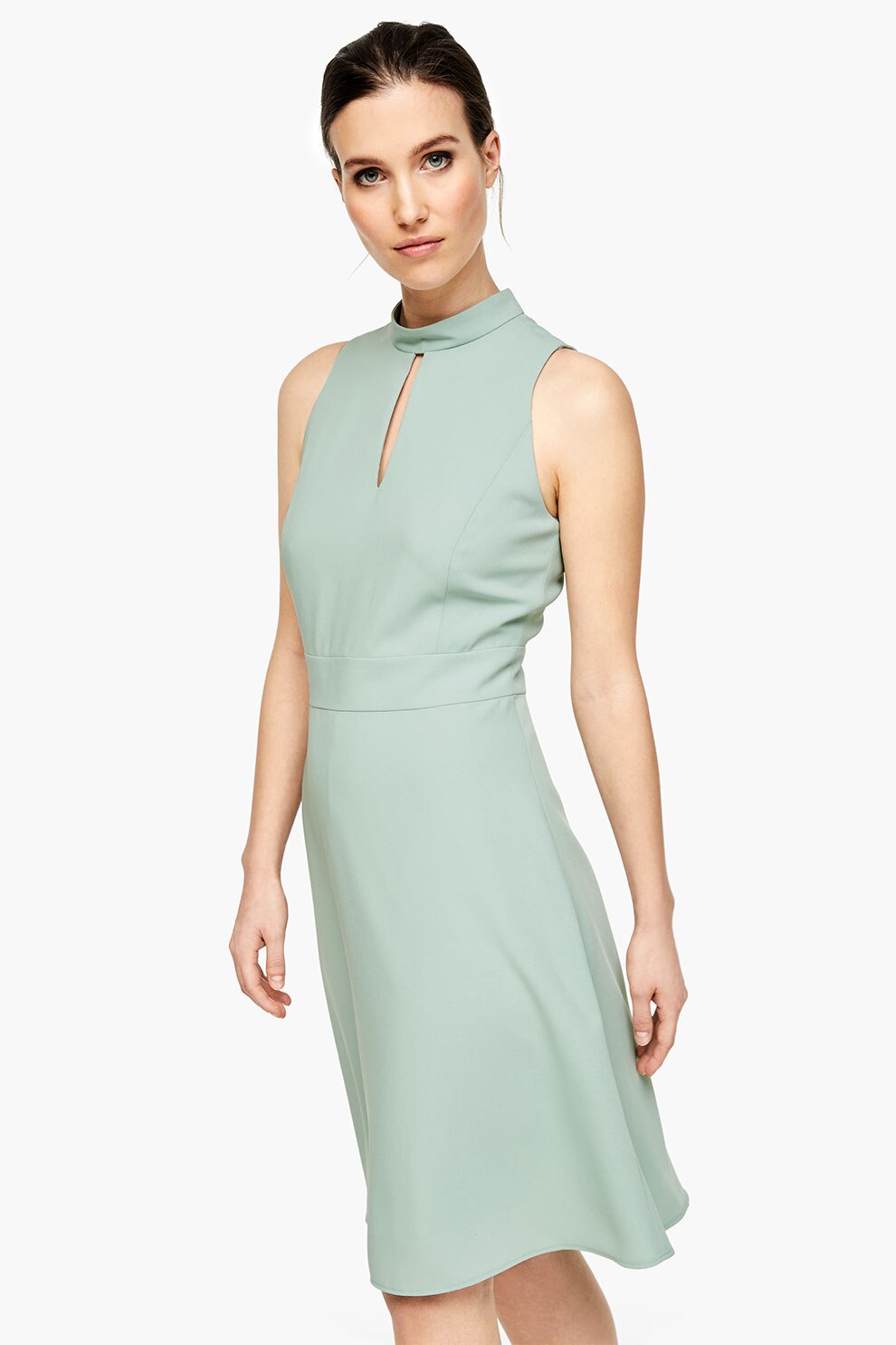 s.Oliver, Rochie mini evazata, fara maneci, Verde pal, 2XL