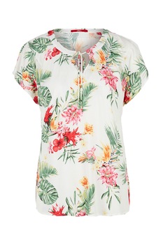 s.Oliver, Bluza cu maneca scurta si snur de ajustare, Alb/Verde/Rosu s.Oliver, Bluza cu maneca scurta si snur de ajustare, Alb/Verde/Rosu
