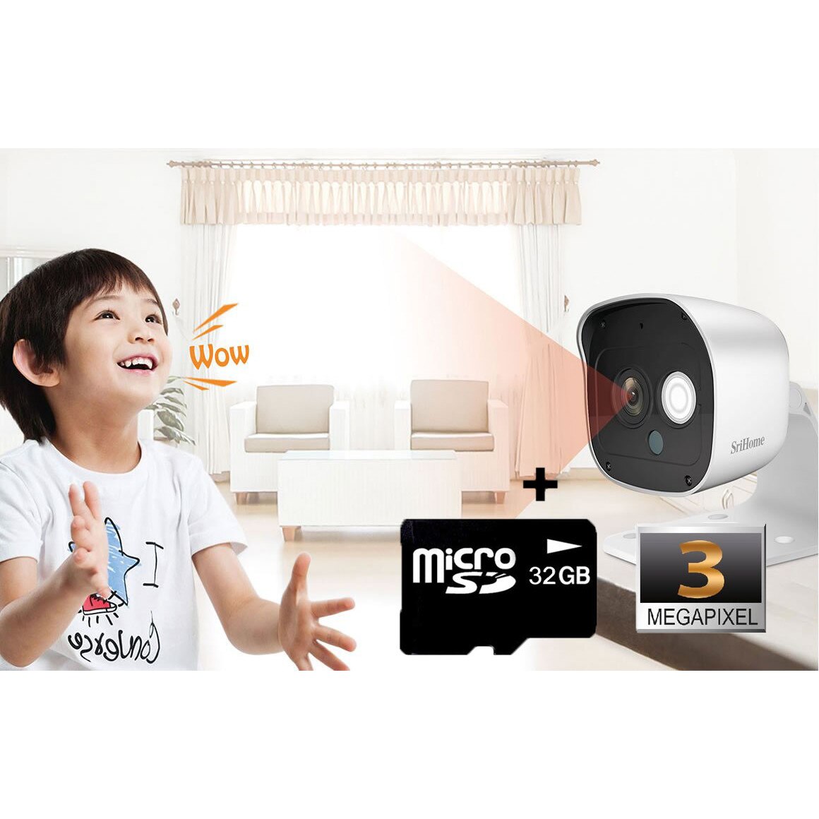 Baby Monitor Wireless Sricam™ SH029 RoPro, FullHD, 3MP, video-audio bebelusi, interior/exterior, rezistent la apa, vedere nocturna, sunet bidirectional, push to talk, detectie umana, senzor miscare, alb