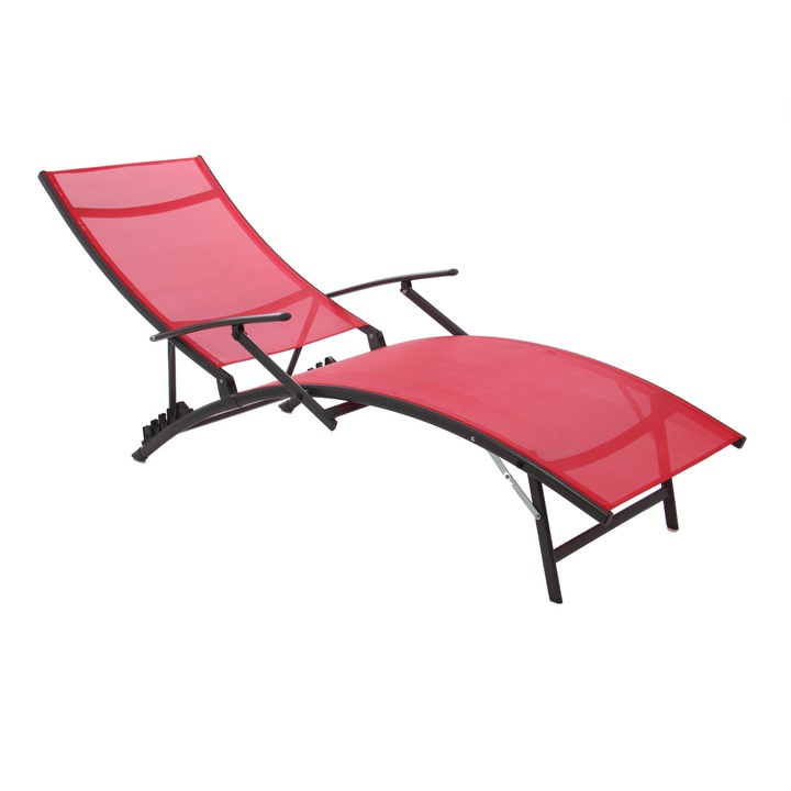 Плажен шезлонг, с регулируема облегалка, сгъваем, метална конструкция, червен, 176 х 54,5 х 35/96 см