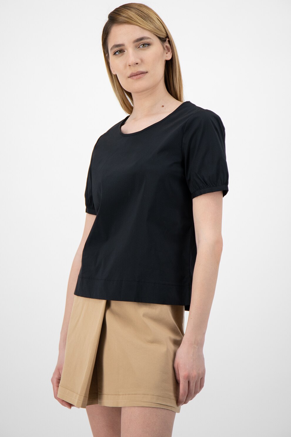 United Colors of Benetton, Bluza cu maneci scurte si decolteu rotunjit, Negru, S