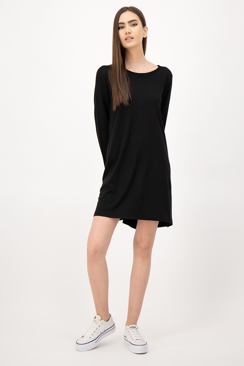 United Colors of Benetton, Rochie asimetrica cu decolteu rotund, Negru, XS