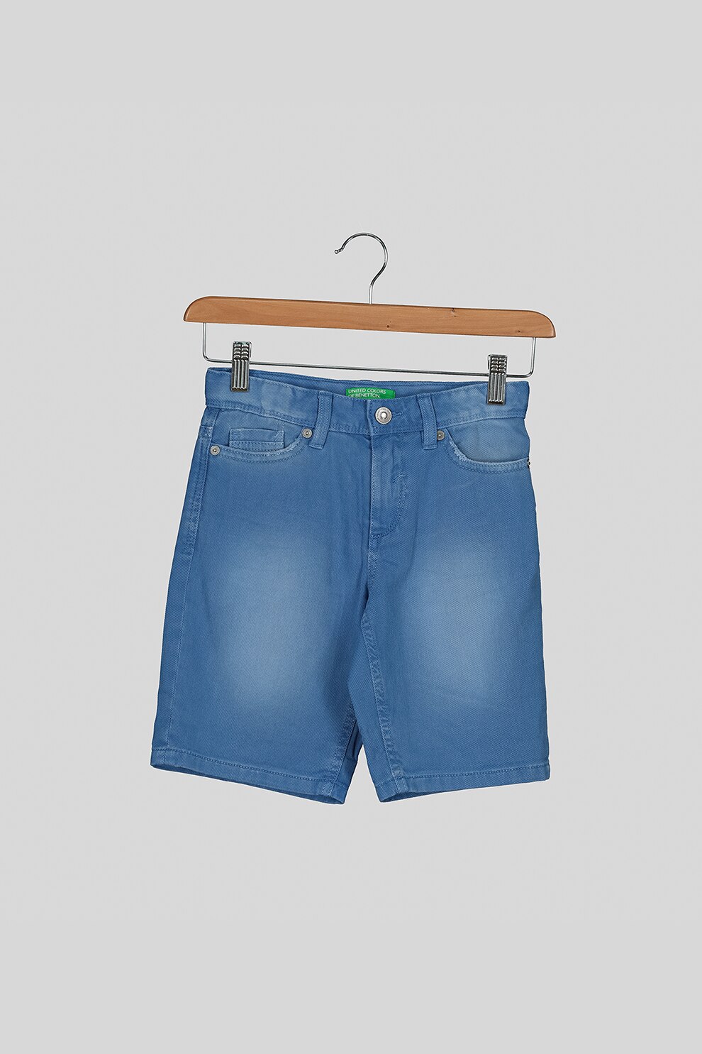 United Colors of Benetton, Pantaloni de scurti de denim cu aspect decolorat, Albastru, 120 CM