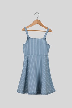 United Colors of Benetton, Rochie evazata cu model in dungi, Bleu/Alb, 82 CM United Colors of Benetton, Rochie evazata cu model in dungi, Bleu/Alb, 82 CM