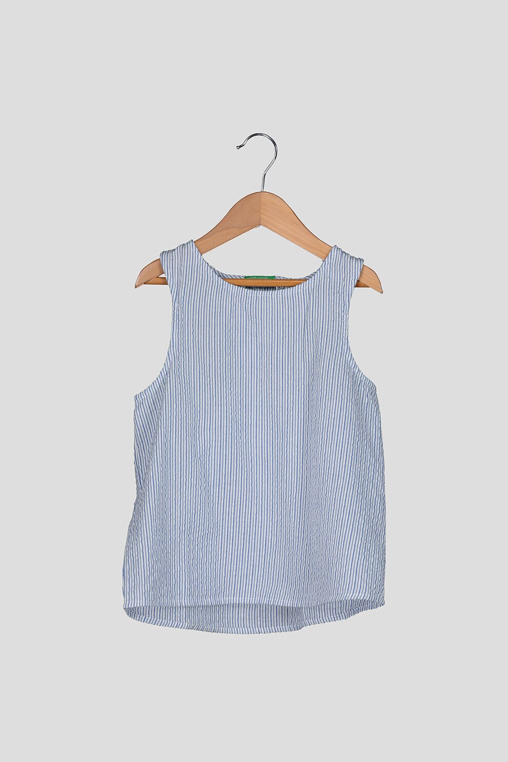 United Colors of Benetton, Bluza in dungi, fara maneci, Alb/Albastru