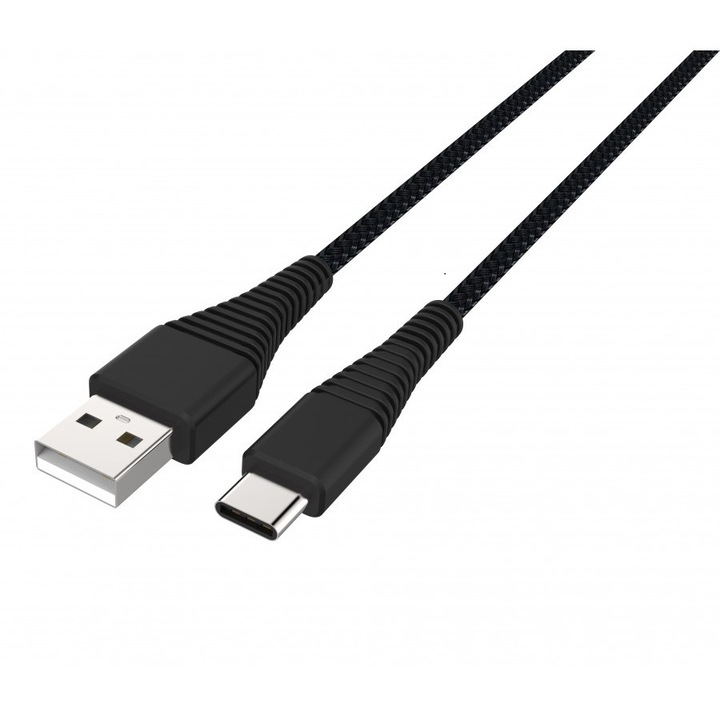 Cablu USB-C tata - USB 2.0 tata 1.2m negru rezistent la indoiri Prime Well