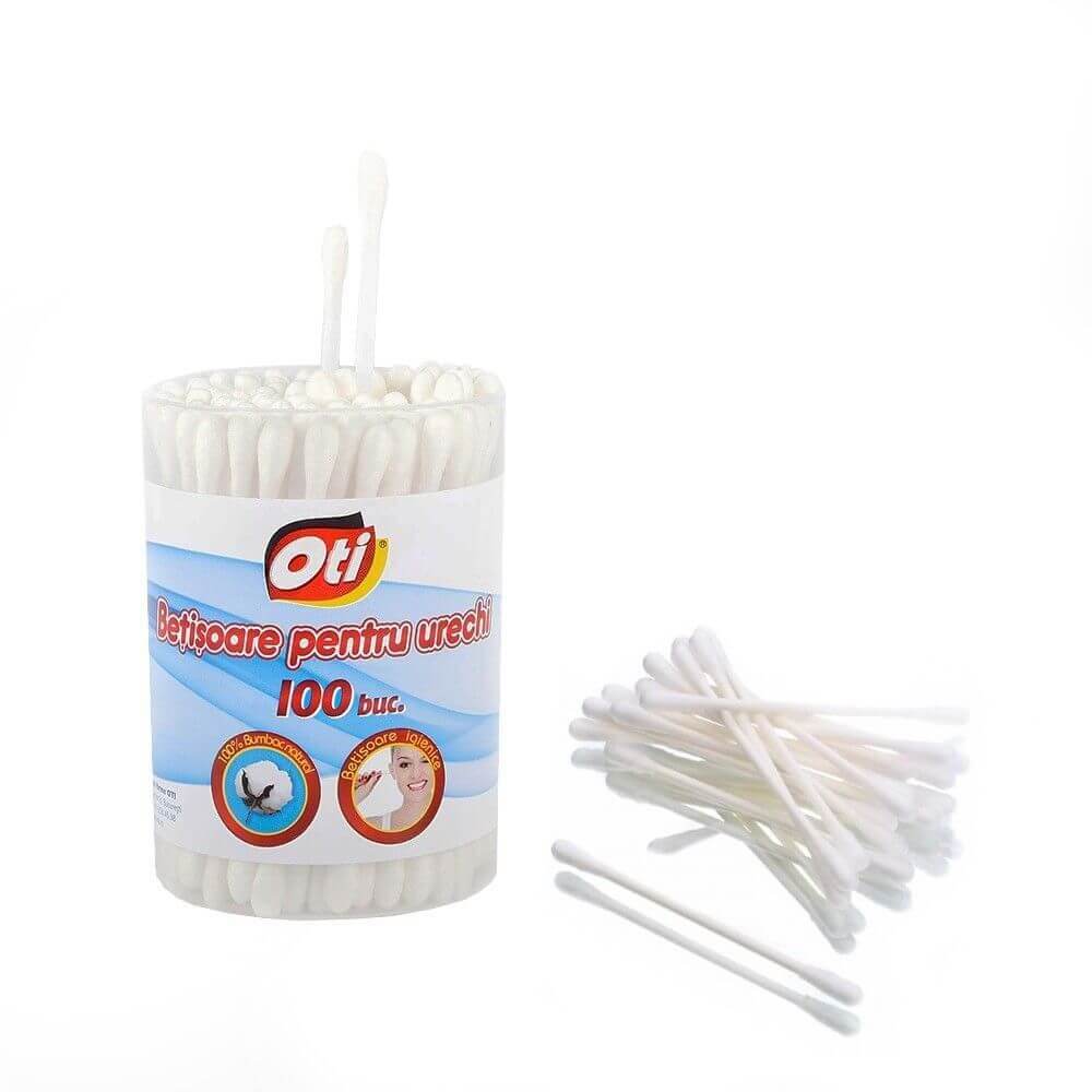 Set 100 Betisoare pentru Urechi OTI, Bumbac Natural, Culoare Alba, Articole Igiena Corporala