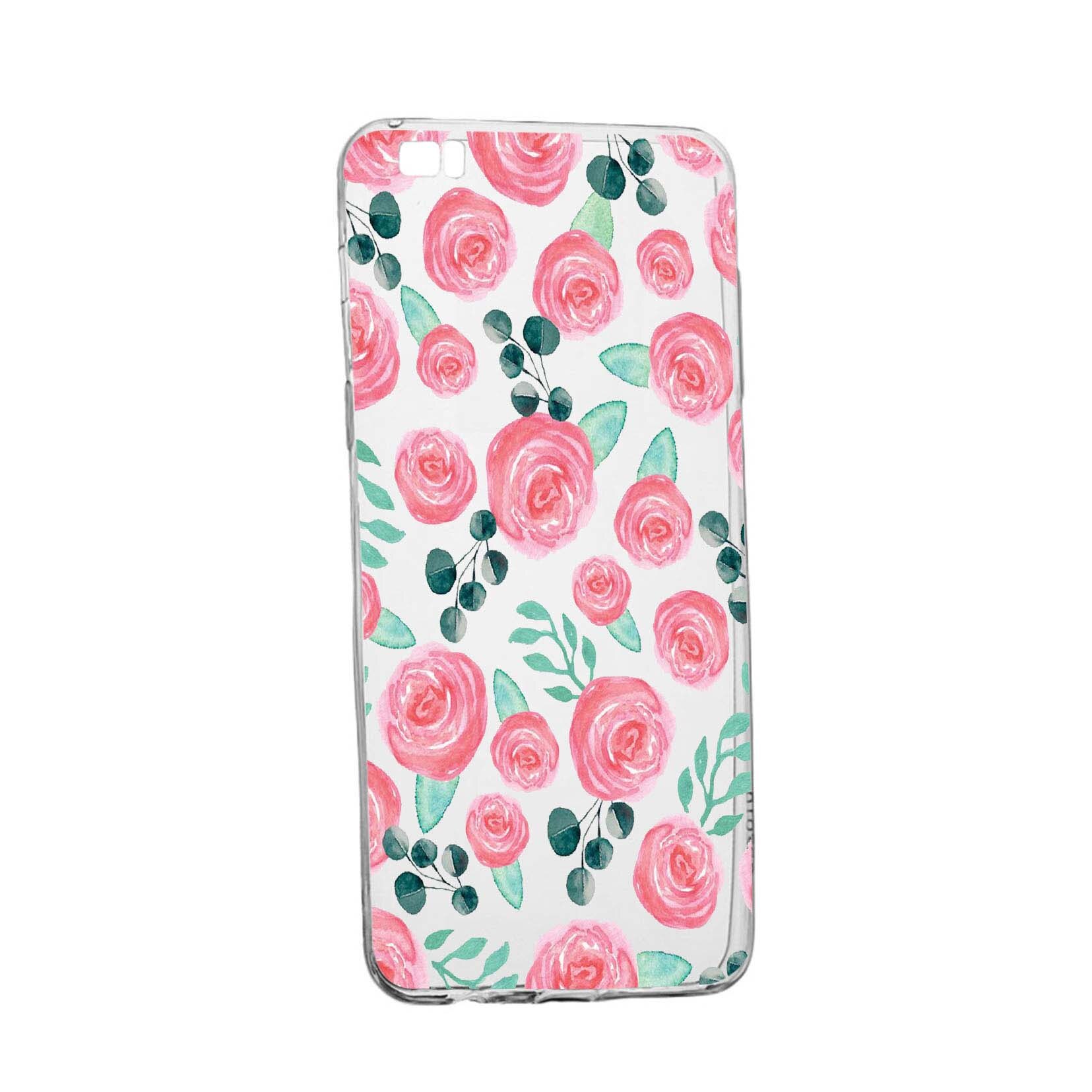 Husa Rose Pattern, pentru Huawei P8 Lite, rezistenta la uzura, anti-alunecare, din silicon Premium, 640