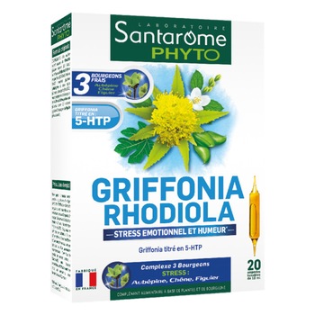 Supliment alimentar Griffonia Rhodiola Santarome, 20 fiole Supliment alimentar Griffonia Rhodiola Santarome, 20 fiole