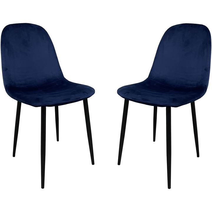 Set 2 scaune dining / bucatarie Kring Miles, cadru metal, tapiterie catifea, Albastru