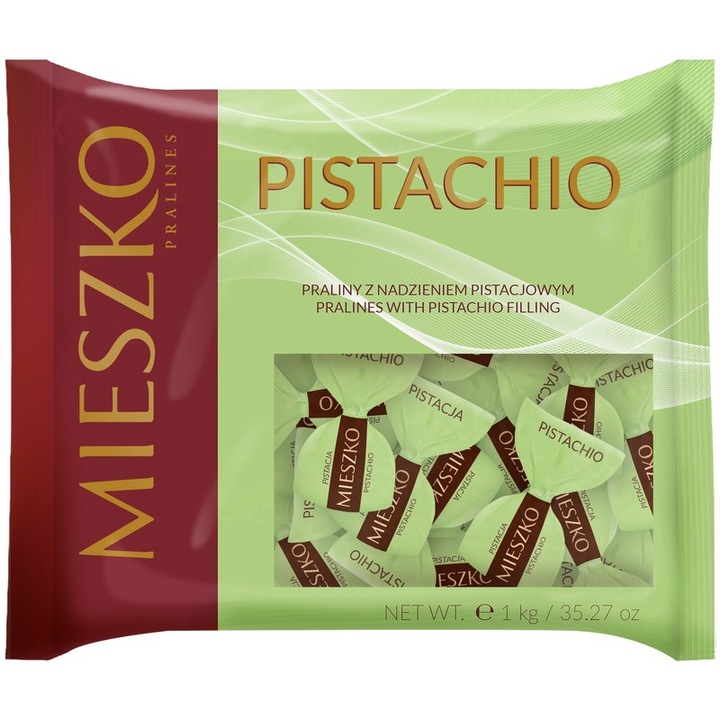 Mieszko pisztácia ízű alkoholos krémmel töltött étcsokoládé desszert 1 kg