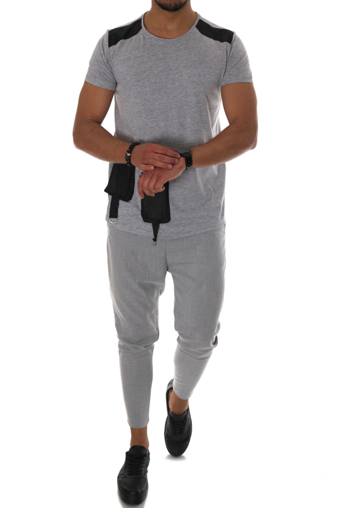 Tricou gri, model pentru barbati, asimetric, A9157, slim fit, Gri