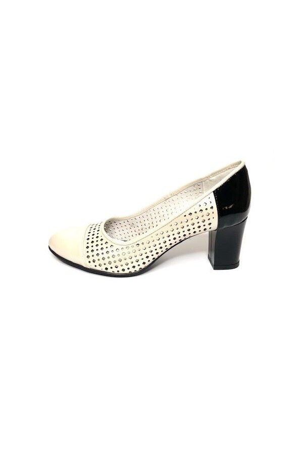 Pantofi dama eleganti, Piele Naturala, Nist, 441BLN, Crem/Lac Negru