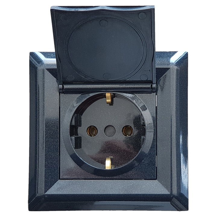 Контакт с капак LB Light Softline 2P+E, 16А, 250V, Перлено Черно