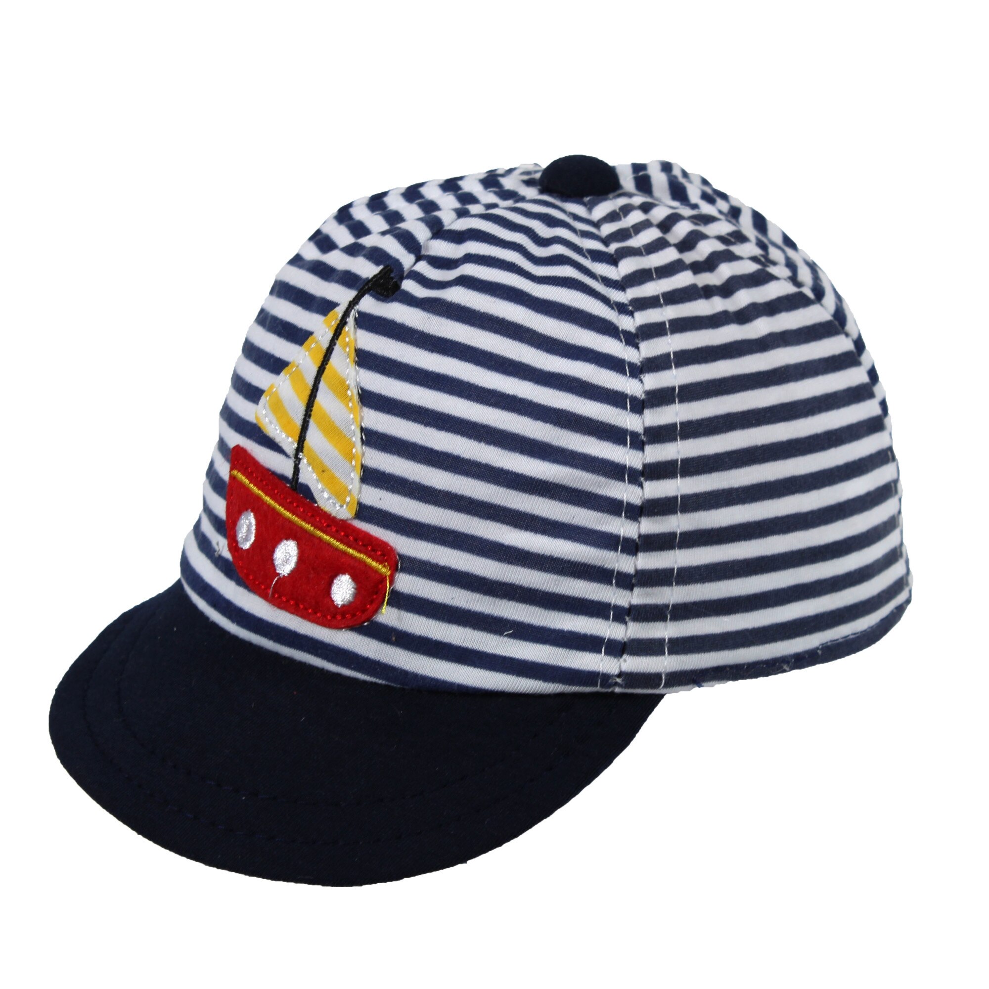 Sapca bebe alb/albastru marin, 100% bumbac, 46 cm