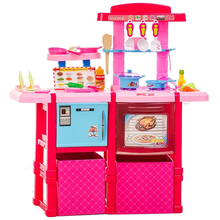 Bucatarie MULTIFUNCTIONALA IDL, SUPERCHEF STUDIO, 82 cm Inaltime, Cu Efecte luminoase si sonore, Dotata cu accesorii simbolice, Dezvolta la copii abilitatile motorice, imaginatia si creativitatea, Roz