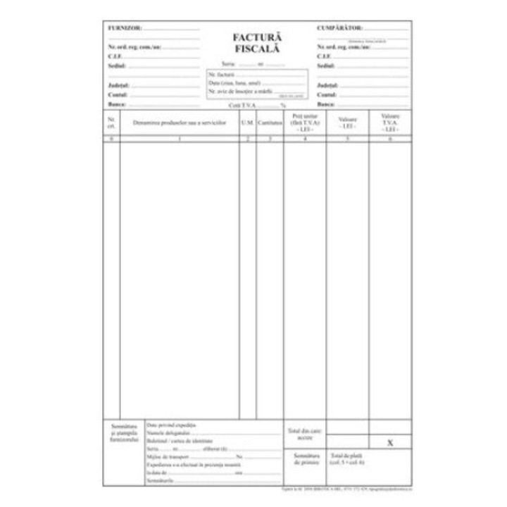 Facturier cu tva A4 din 3 exemplare autocopiative 50 set/150 file