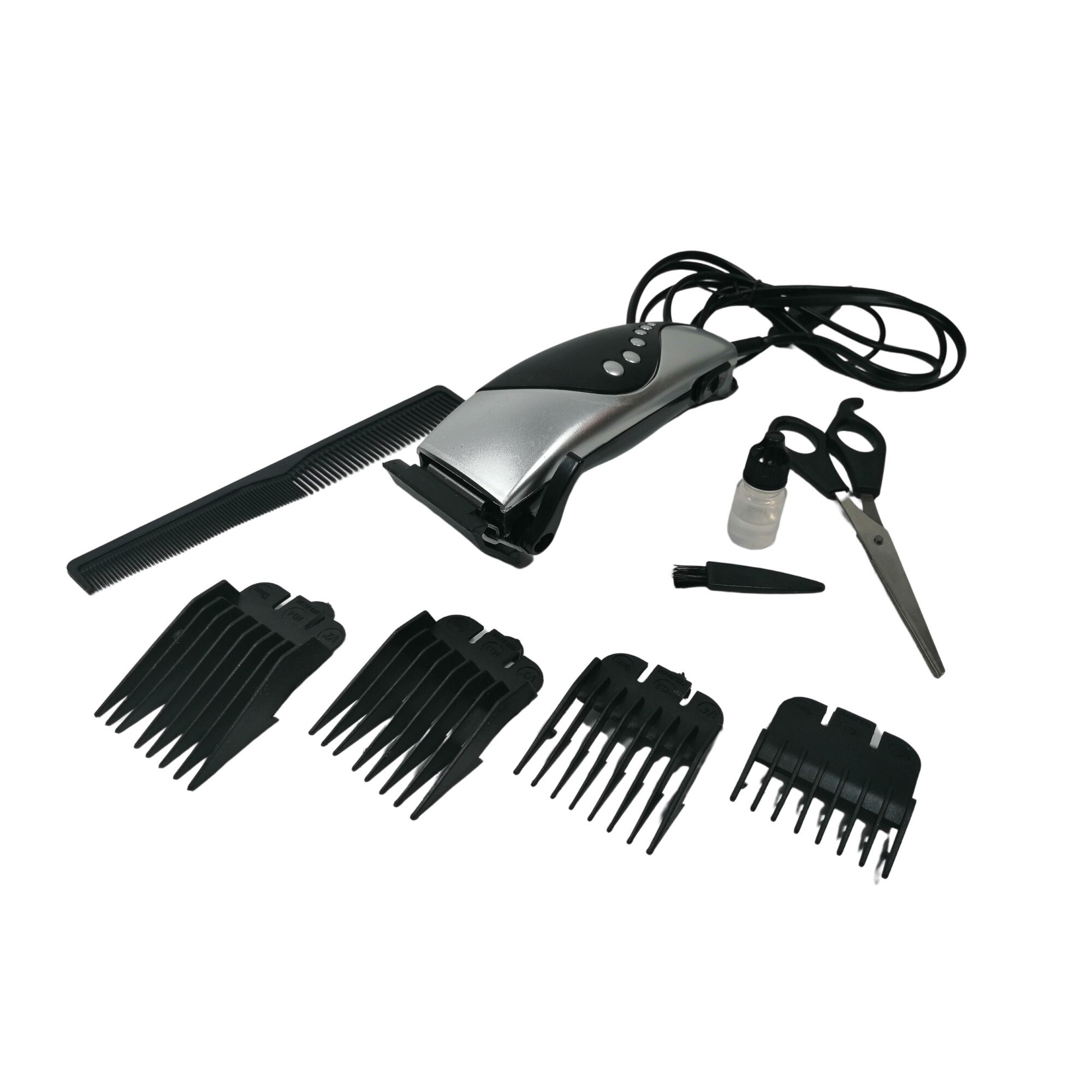 Aparat de tuns, lama otel, 4 capete, 8 accesorii, servieta metalica, gri