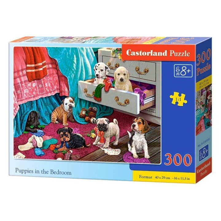 Castorland puzzle, 300 db-os, Kölyökkutyák a hálószobában