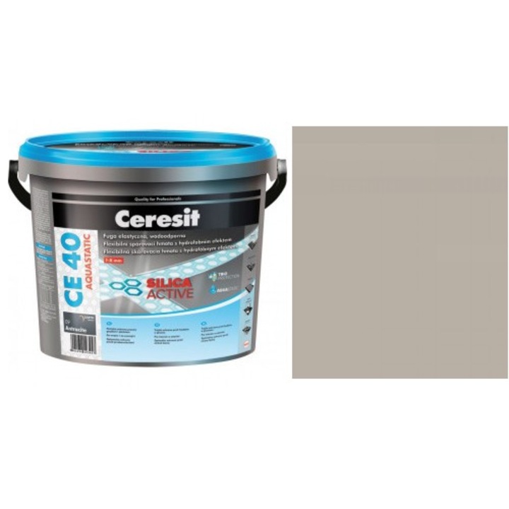 Фугираща смес Ceresit CE40, 2кг, Сребрист, Аквастатичен ефект, Вътрешно и външно приложение, За стени, Подове, Фаянс, Плочи, Мозайки