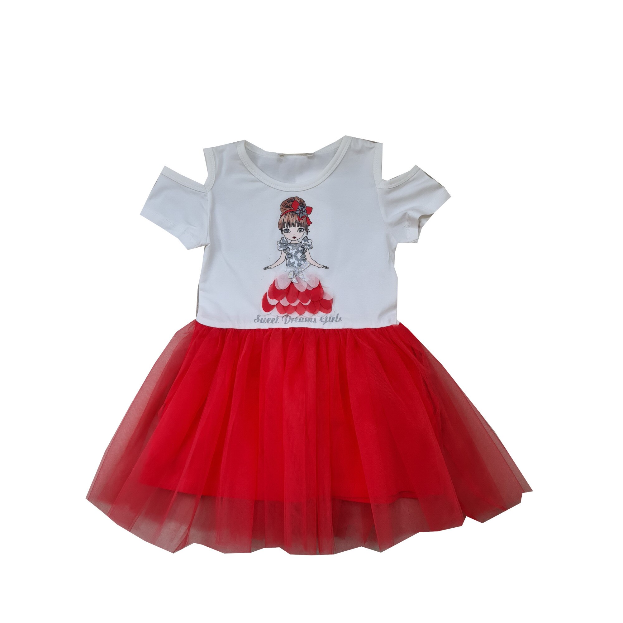 Rochita cu decupaje si tiul rosu corai, Alb/Corai