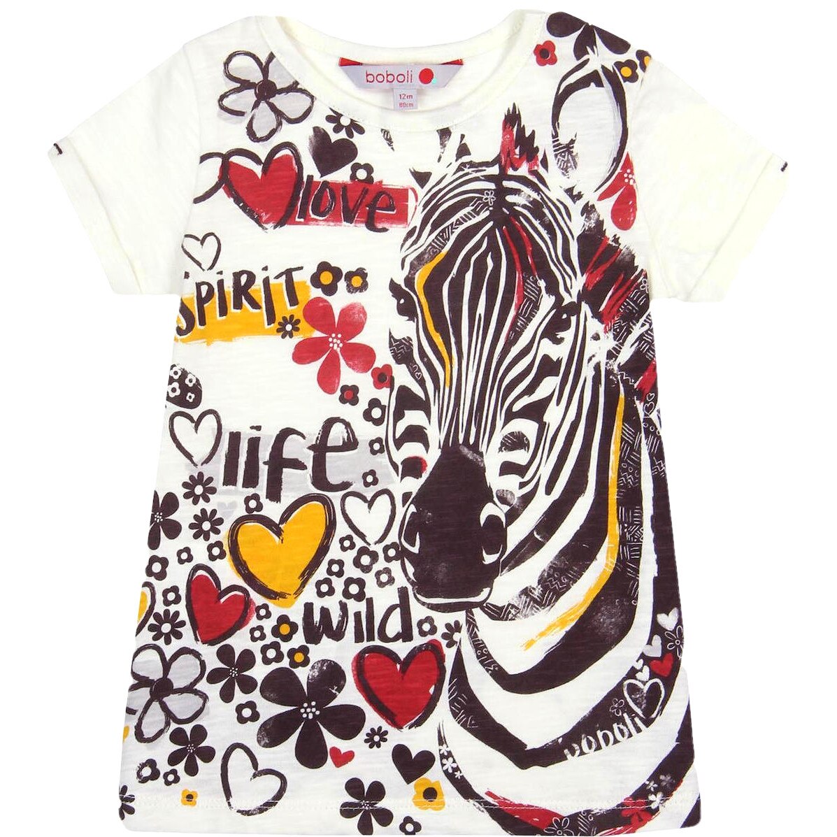 Rochie alba cu imprimeu, Boboli, alb/multicolor