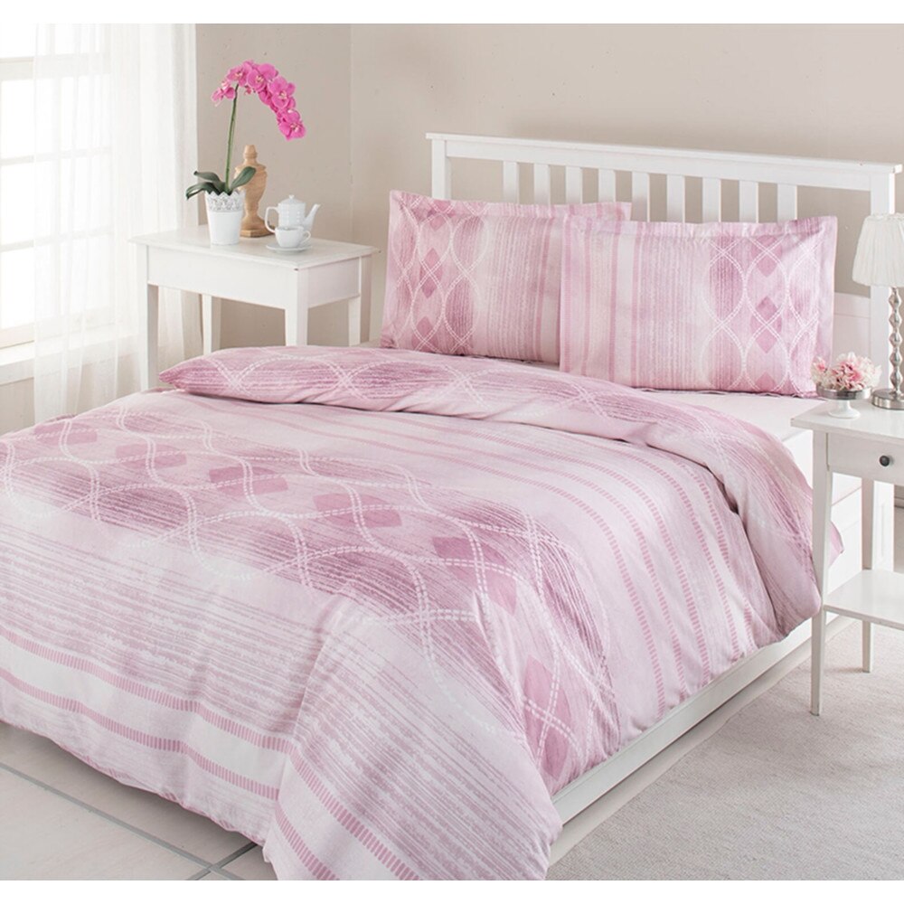 Lenjerie de pat Sonia roz , 100% bumbac, 4 piese, 2 persoane, 200x220 / 50x70
