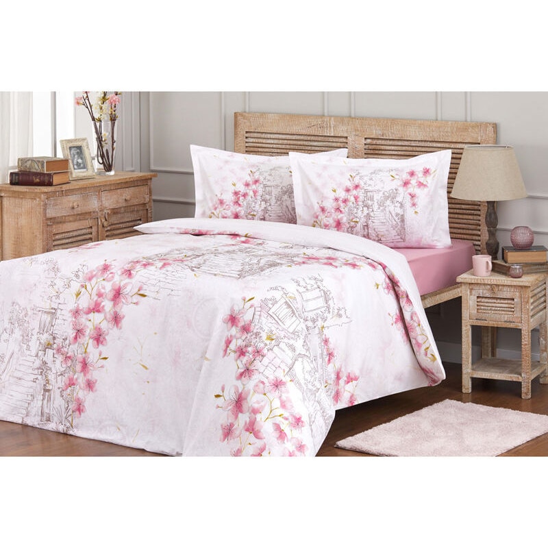 Lenjerie pat Ranforce Orchid 100% bumbac, 4 piese, 2 persoane, 200x220 / 50x70