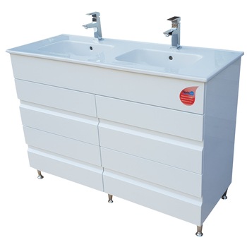 Mobilier Baie Mdf vopsit fronturi si laterale cu 4 sertare soft close si lavoar dublu Gala 1200 Mobilier Baie Mdf vopsit fronturi si laterale cu 4 sertare soft close si lavoar dublu Gala 1200