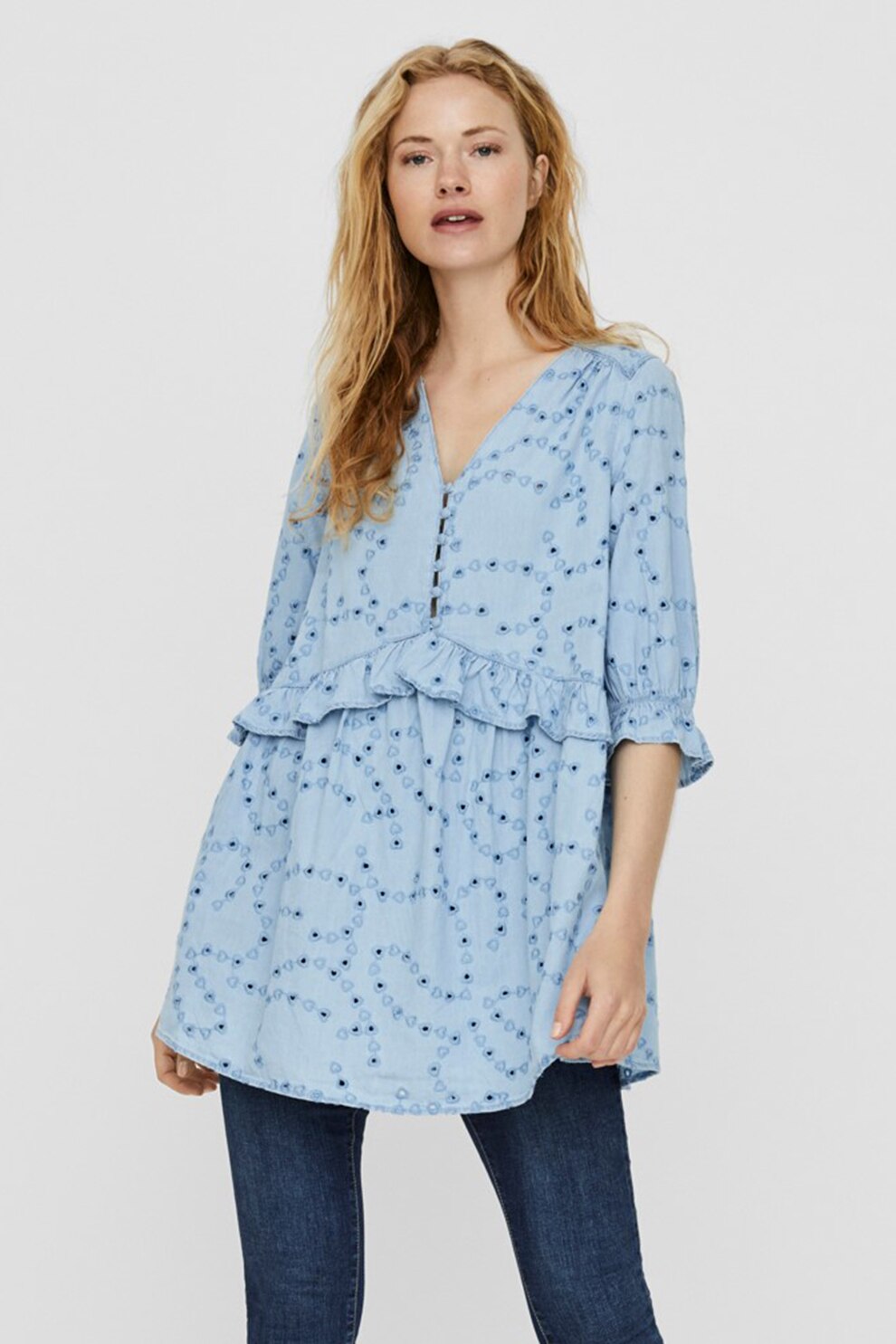 Vero Moda, Bluza din chambray, Albastru lavanda
