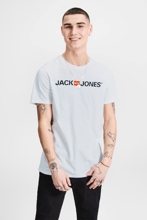 Jack & Jones, Тениска Classic по тялото с лого, Бял