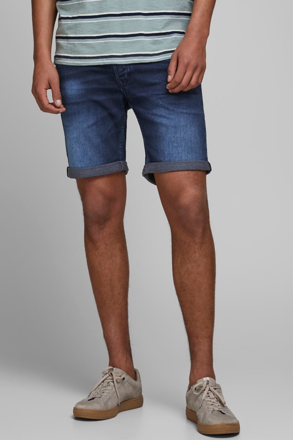 Jack&Jones, Pantaloni scurti din denim cu aspect decolorat Rick, Bleumarin