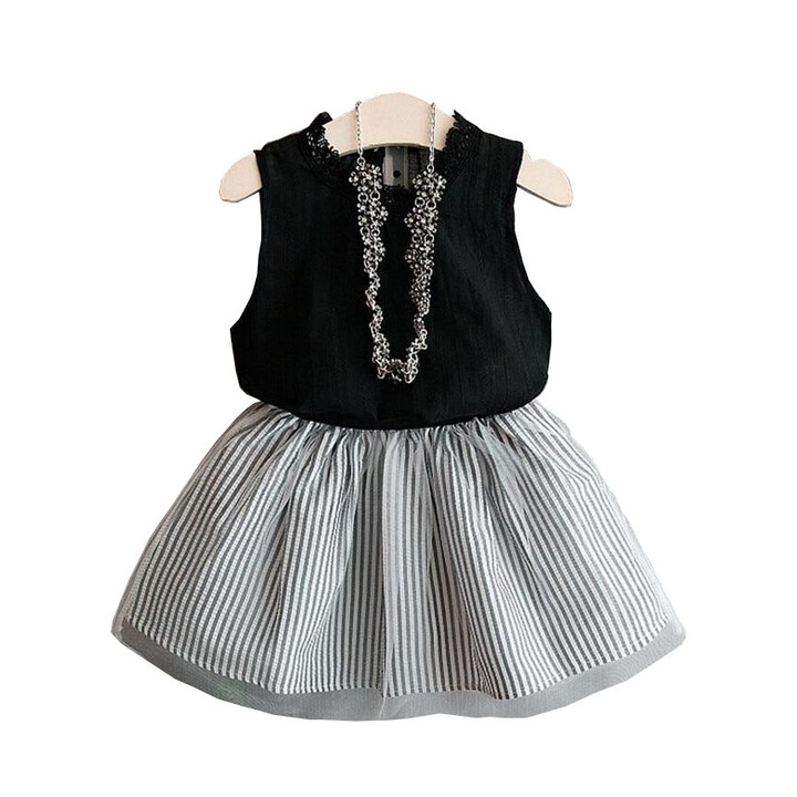 Set 2 piese, fusta cu dungi si bluza Dyna, Rainbow, Negru/Gri