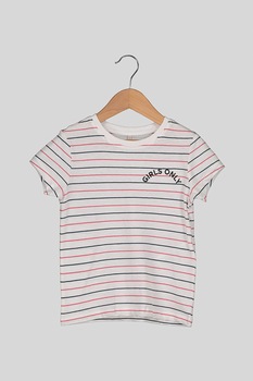 Only, Tricou de bumbac organic, cu dungi, Alb/Roz/Bleumarin Only, Tricou de bumbac organic, cu dungi, Alb/Roz/Bleumarin
