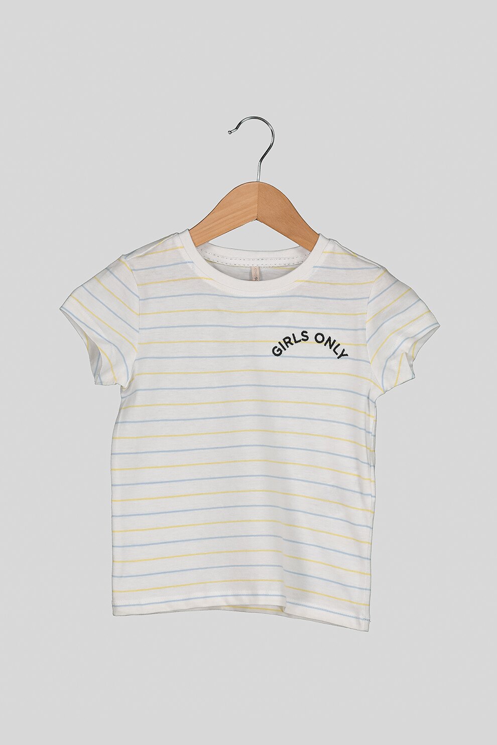 Only, Tricou de bumbac organic, cu dungi, Alb/Galben/Albastru