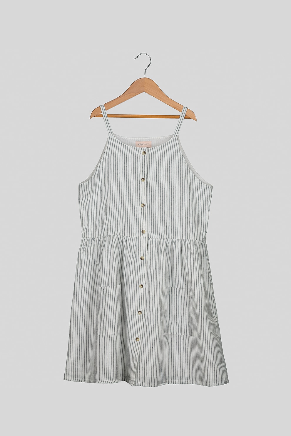 Only, Rochie evazata din amestec de in cu dungi discrete, Alb/Bleumarin