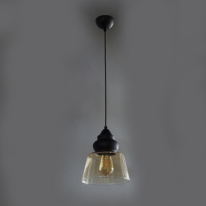 Pendul BUSSY LIGHTING 7402LS Bistro cu diametru 21.5cm, inaltime 60cm reglabil, E27, metal, negru / sticla